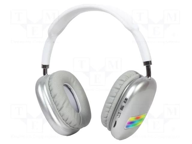 Wireless headphones with microphone; white; USB C; 20Hz÷20kHz GEMBIRD BHP-LED-02-W