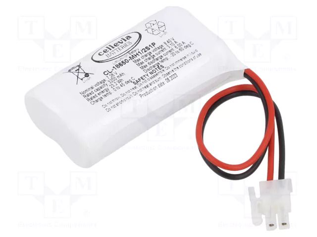 Re-battery: Li-Ion; 18650,MR18650; 7.26V; 3200mAh; cables CELLEVIA BATTERIES CL-18650-MH1/2S1P