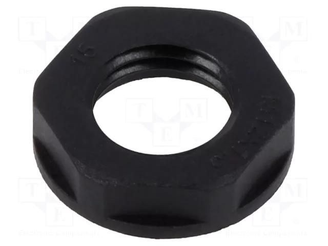 Nut; M12; polyamide; 18mm; black; Thread: metric; Pitch: 1.5 TE Connectivity 1SNG607003R0000