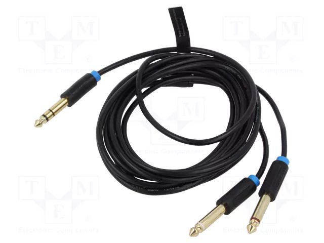 Cable; Jack 6.3mm 2pin plug x2,Jack 6,3mm 3pin plug; 2m; black VENTION BATBH