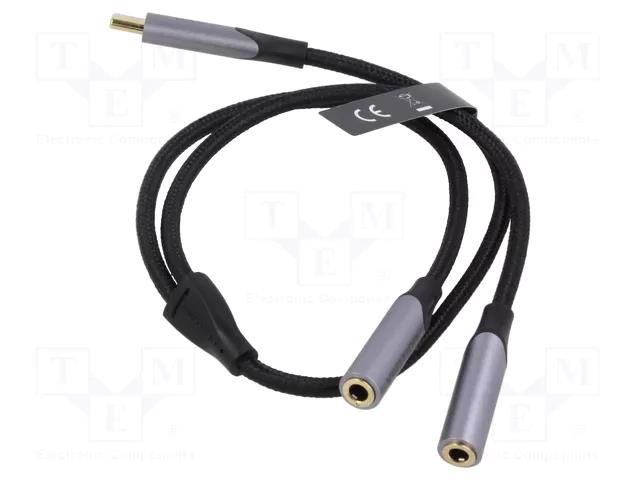 Cable; Jack 3.5mm socket x2,USB C plug; gold-plated; 0.3m; black VENTION BGNHY