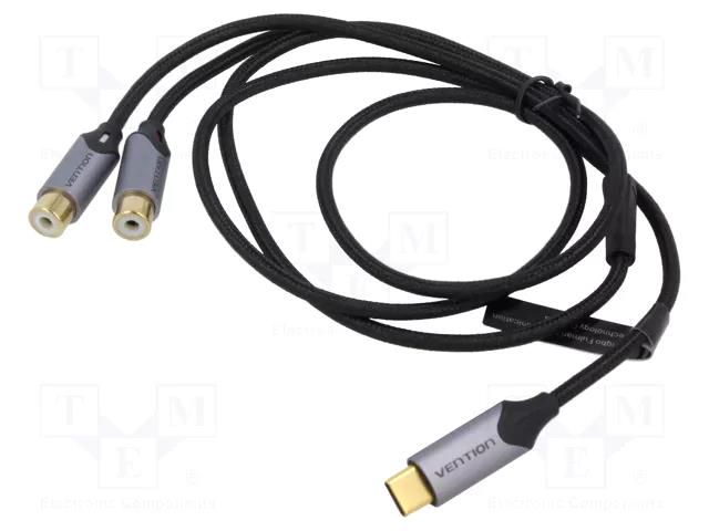 Cable; RCA socket x2,USB C plug; gold-plated; 0.5m; black; 29AWG VENTION BGVHD