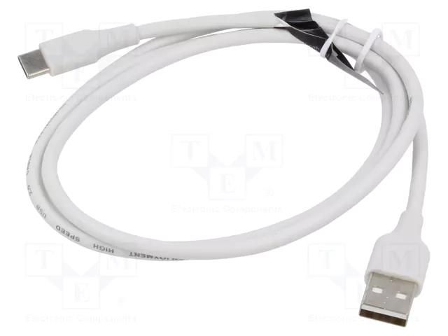 Cable; USB 2.0; USB A plug,USB C plug; nickel plated; 1m; white VENTION CTHWF