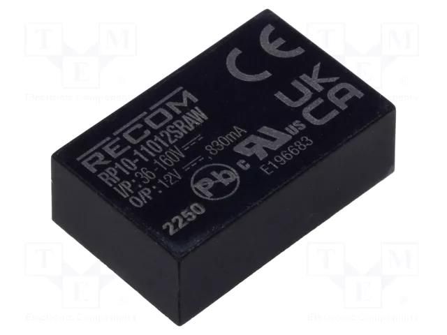 Converter: DC/DC; 10W; Uin: 36÷160VDC; Uout: 12VDC; Iout: 830mA RECOM RP10-11012SRAW