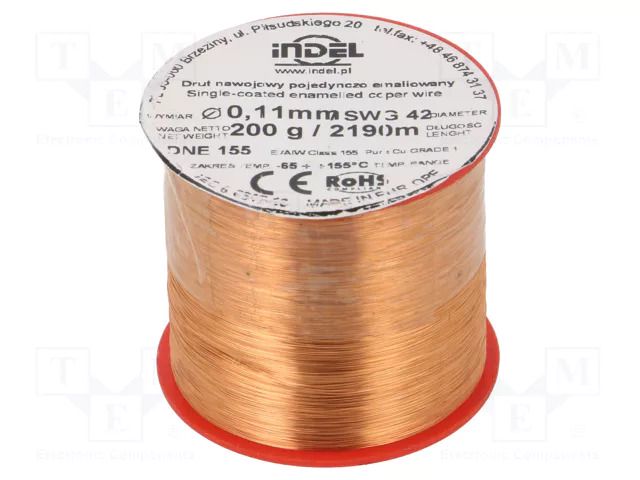 Coil wire; single coated enamelled; 0.112mm; 0.2kg; -65÷155°C INDEL DNE0.112-0.20