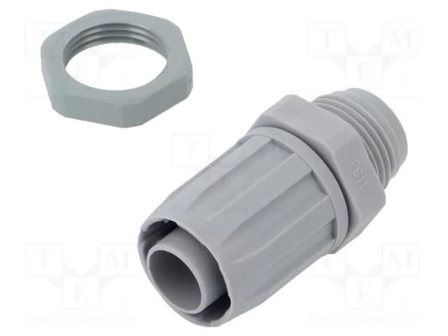 Straight terminal connector; Thread: PG,outside; polypropylene HELLERMANNTYTON FG17-PG11-PP-GY