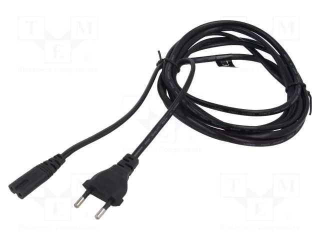 Cable; 2x0.75mm2; CEE 7/16 (C) plug,IEC C7 female; PVC; 3m; black SAVIO SAVKABELCL-105