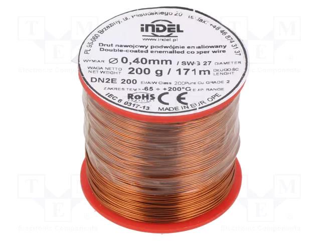 Coil wire; double coated enamelled; 0.4mm; 0.2kg; -65÷200°C INDEL DN2E0.40-0.20