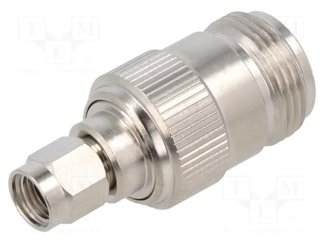 Adapter; N female,RP-SMA male; Insulation: PTFE; 50Ω; brass; 11GHz AMPHENOL RF 242112RP