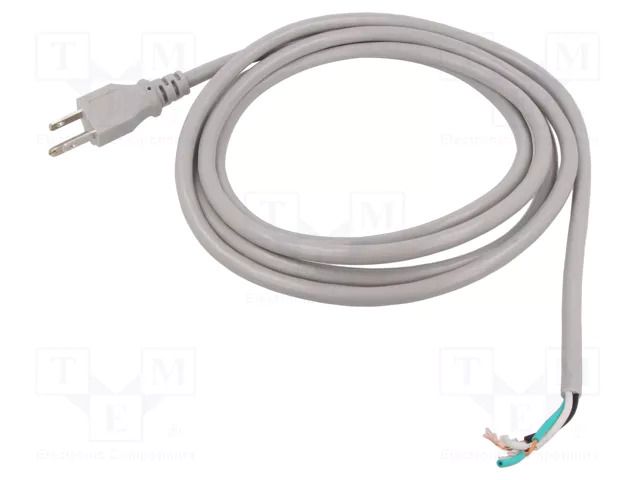 Cable; 3x18AWG; NEMA 5-15 (B) plug,wires; PVC; 2.4m; grey; 10A Qualtek Electronics 211018-06