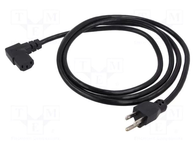 Cable; 3x18AWG; IEC C13 female angled right,NEMA 5-15 (B) plug Qualtek Electronics 313006-01