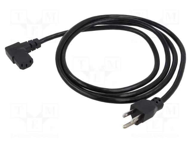 Cable; 3x16AWG; IEC C13 female angled right,NEMA 5-15 (B) plug Qualtek Electronics 313011-01
