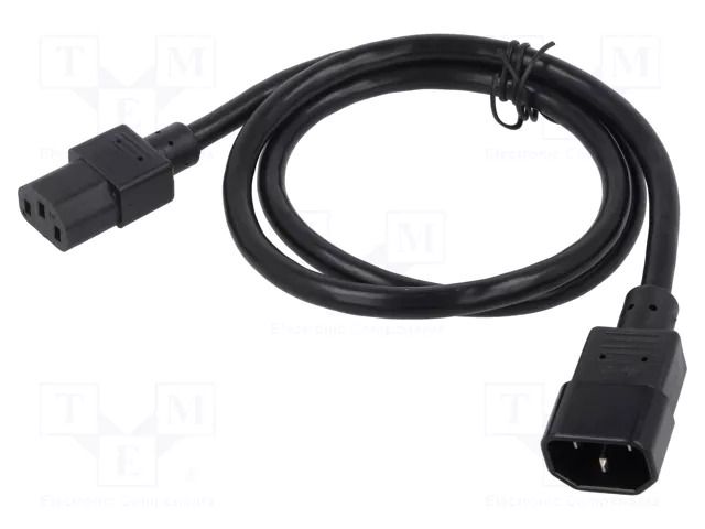 Cable; 3x16AWG; IEC C13 female,IEC C14 male; PVC; 1m; black; 13A Qualtek Electronics 318007-01