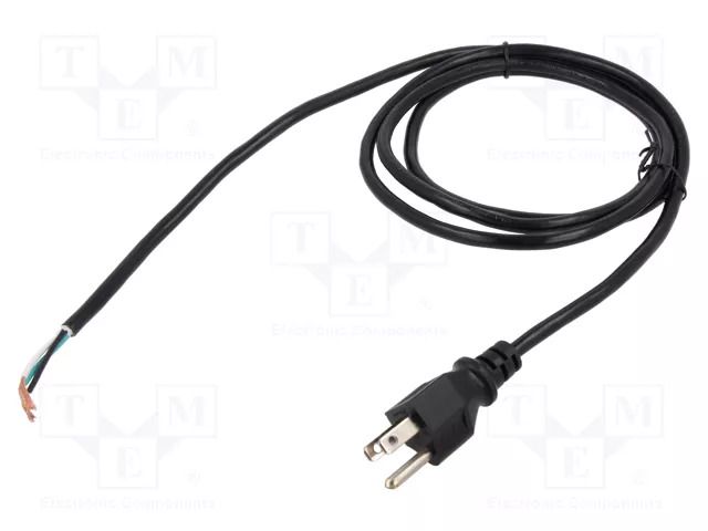 Cable; 3x18AWG; NEMA 5-15 (B) plug,wires; PVC; 1.8m; black; 10A Qualtek Electronics 211011-01