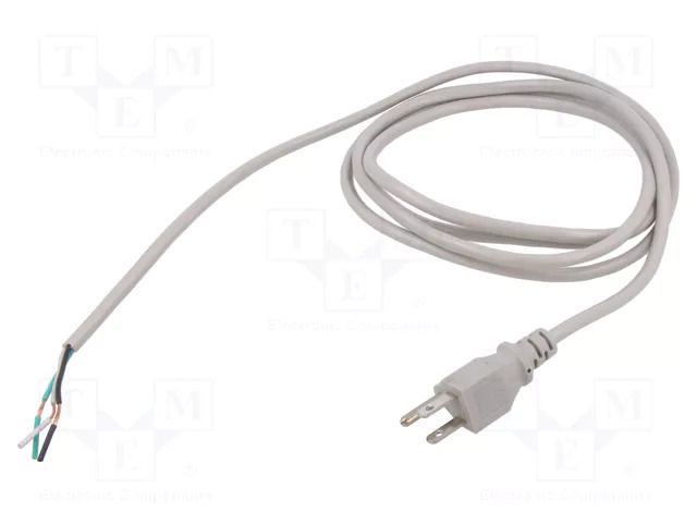 Cable; 3x18AWG; NEMA 5-15 (B) plug,wires; PVC; 2.4m; grey; 10A Qualtek Electronics 211012-06