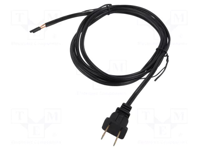 Cable; 2x18AWG; NEMA 1-15 (A) plug,wires; PVC; 1.8m; black; 10A Qualtek Electronics 221001-01