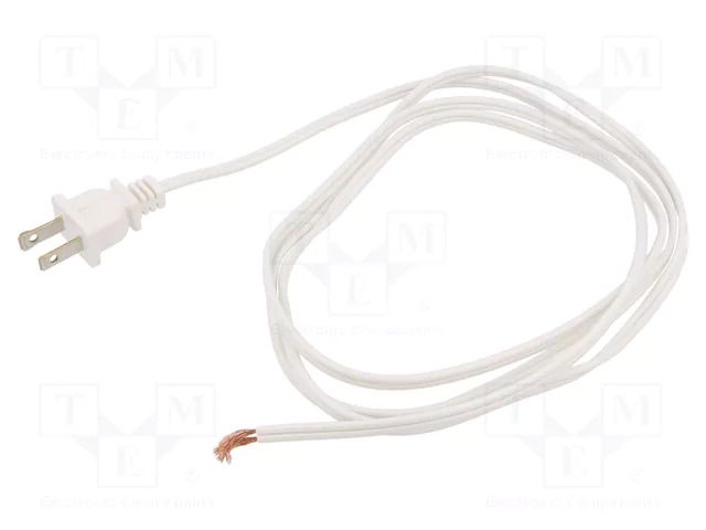 Cable; 2x18AWG; NEMA 1-15 (A) plug,wires; PVC; 1.8m; white; 10A Qualtek Electronics 221001-08