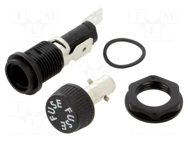 Fuse holder with cover; 5x20mm; 16A; 250VAC; HTB; on panel; black EATON/BUSSMANN BK-HTB-26M-R