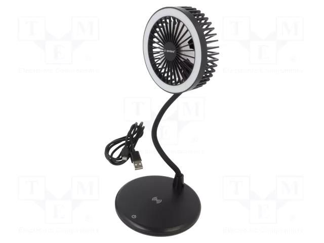 USB light; black; DC; with fan; Features: inductance charger; 1.5m GEMBIRD TA-WPC10-LEDFAN-01