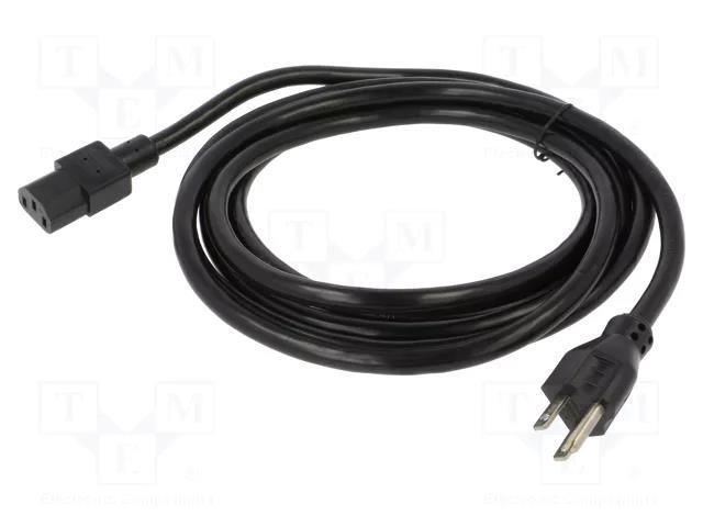 Cable; 3x14AWG; IEC C13 female,NEMA 5-15 (B) plug; PVC; 3m; black Qualtek Electronics 312019-01
