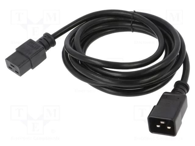 Cable; 3x14AWG; IEC C19 female,IEC C20 male; PVC; 3m; black; 15A Qualtek Electronics 331010-01
