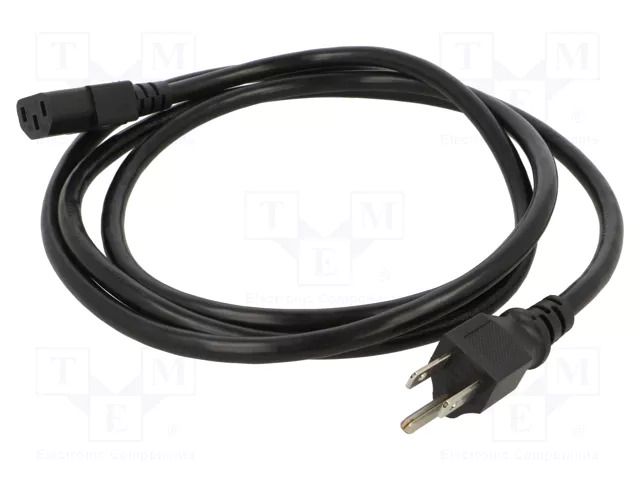 Cable; 3x16AWG; IEC C13 female,NEMA 5-15 (B) plug; PVC; 2m; black Qualtek Electronics 312011-01