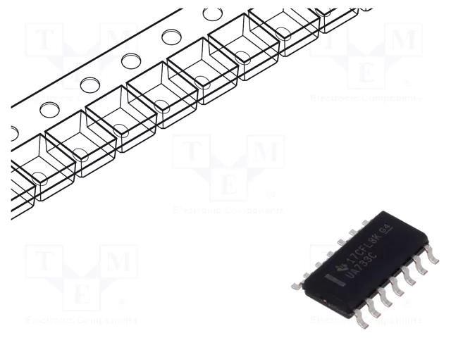 IC: video amplifier; programmable gain; 6VDC; Ch: 2; SO14; 3.6mA TEXAS INSTRUMENTS UA733CDR