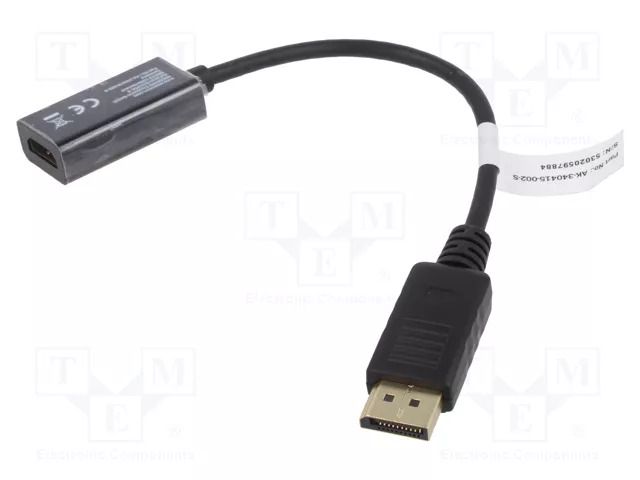 Adapter; DisplayPort plug,HDMI socket; 0.2m; black; black DIGITUS AK-340415-002-S