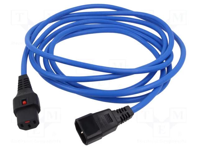 Cable; IEC C13 female,IEC C14 male; PVC; 3m; blue; 10A; 250V IEC LOCK IEC-PC963