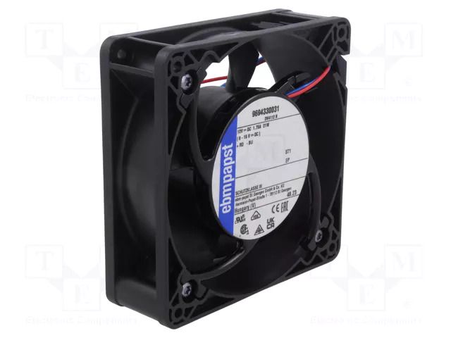 Fan: DC; axial; 12VDC; 119x119x38mm; 280m3/h; 61dBA; ball; 6000rpm EBM-PAPST DV4112N