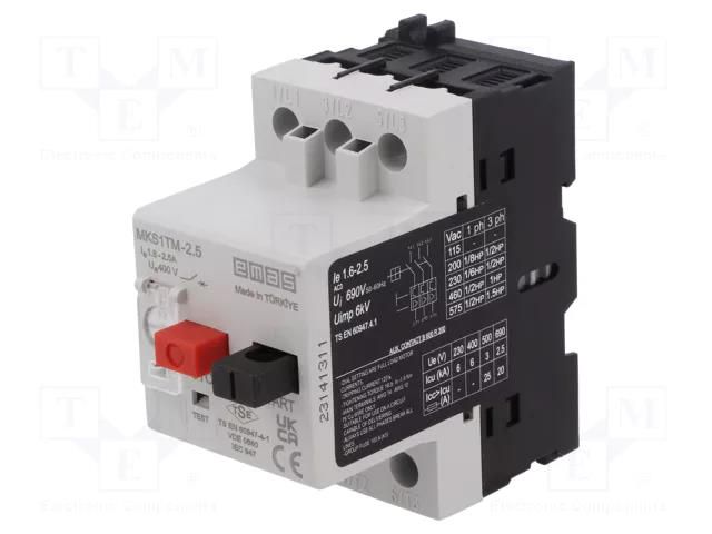 Motor breaker; for DIN rail mounting; 1.6÷2.5A; IP40; -5÷40°C EMAS T0-MKS1TM-2.5