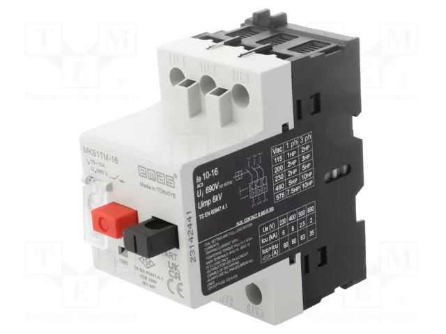 Motor breaker; for DIN rail mounting; 10÷16A; IP40; -5÷40°C; MKS EMAS T0-MKS1TM-16