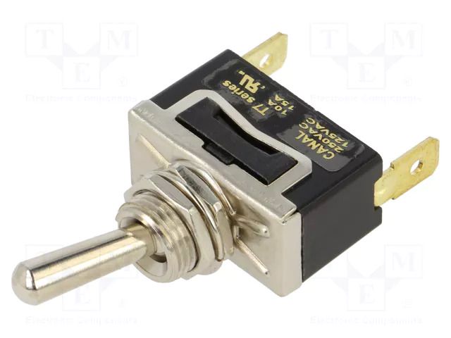 Switch: toggle; Pos: 2; SPST; OFF-ON; 10A/250VAC; Leads: connectors CANAL ELECTRONIC T7A11A3B2H5R
