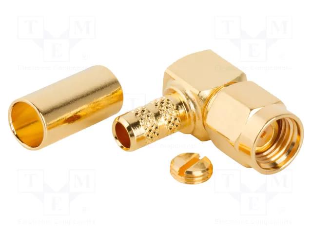 Connector: RP-SMA; plug; reverse,female; angled 90°; 50Ω; PTFE AMPHENOL RF 132122RP