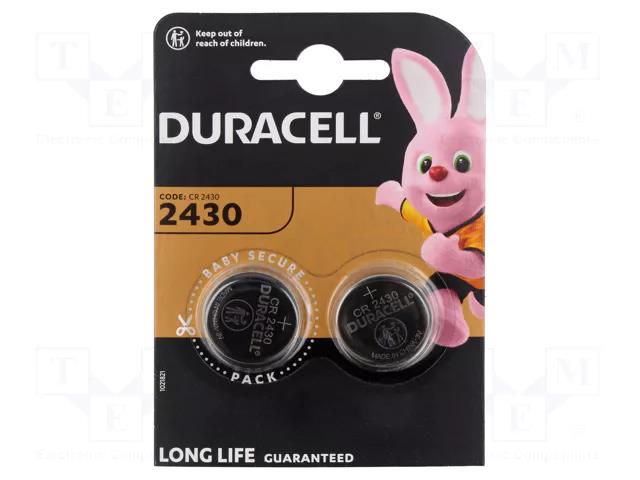 Battery: lithium; CR2430,coin; 3V; non-rechargeable; Ø24x3mm DURACELL BAT-CR2430/DR-B2