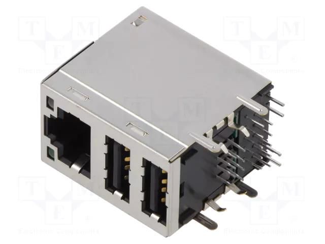 Connector: RJ45 + USB A; socket; PIN: 8; shielded,RJ45 + 2x USB-A ADAM TECH MTJDUSB88JX1FSRL35