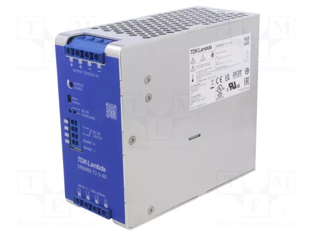 Power supply: switching; for DIN rail; 480W; 72VDC; 6.7A; -25÷70°C TDK-LAMBDA DRB480-72-3-A0