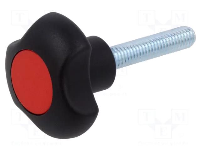 Knob; Ø: 32mm; Ext.thread: M6; Int.thread: M6; 45mm; H: 22mm; Cap: red ELESA+GANTER EG-167759-C6