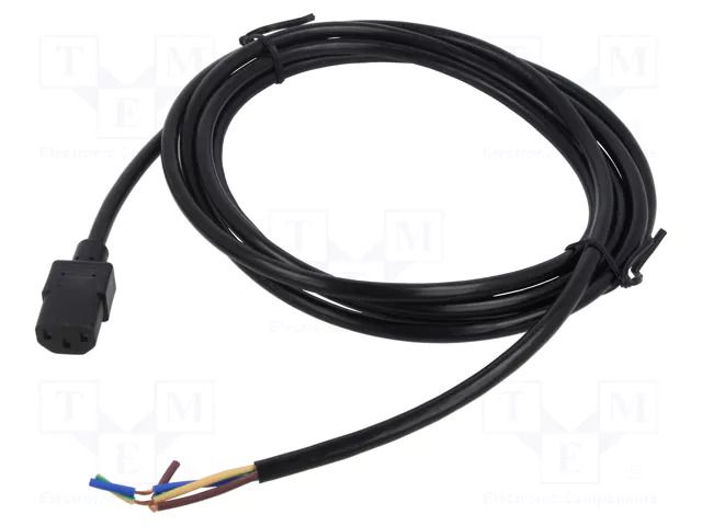 Cable; 3x18AWG; IEC C13 female,wires; PVC; 3m; black; 10A; 250V Qualtek Electronics 315086-01