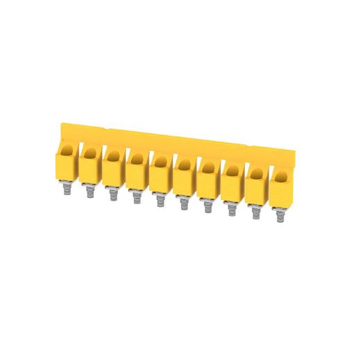 Cross-connector (terminal), when screwed in, Number of poles: 10, Pitch in mm: 11.90, Insulated: Yes, 101 A, yellow Weidmuller 1053360000 4008190010836; 4008190097349