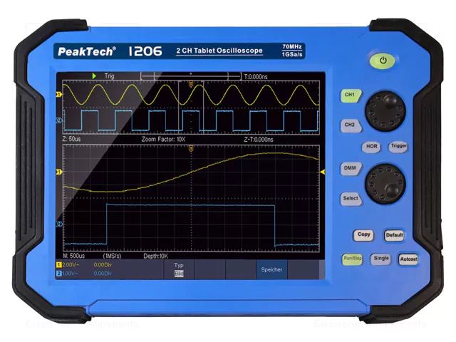 Handheld oscilloscope; 70MHz; 8bit; LCD 8"; Ch: 2; 1Gsps; 40pts PEAKTECH PKT-P1206