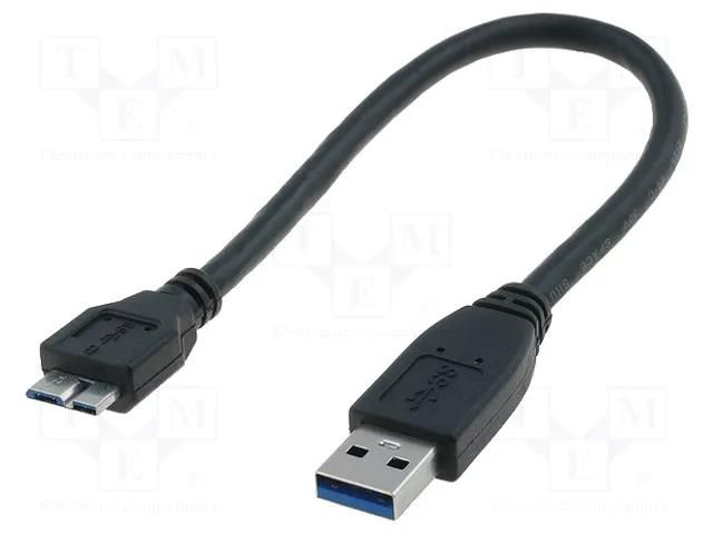 Cable; USB 3.0; USB A plug,USB B micro plug; nickel plated DIGITUS AK-300117-003-S