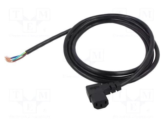 Cable; 3x18AWG; IEC C13 female angled right,wires; PVC; 2m; black Qualtek Electronics 316005-01