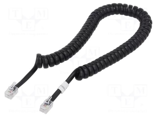 Cable: telephone; coiled; RJ10 plug,both sides; black; 4m DIGITUS AK-460101-040-S