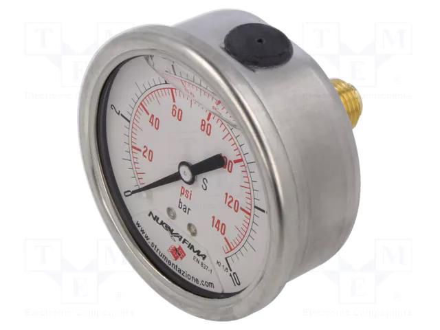 Glycerin manometer; 0÷10bar; 63mm; G 1/4",rear connection PNEUMAT M63A.GL010G14
