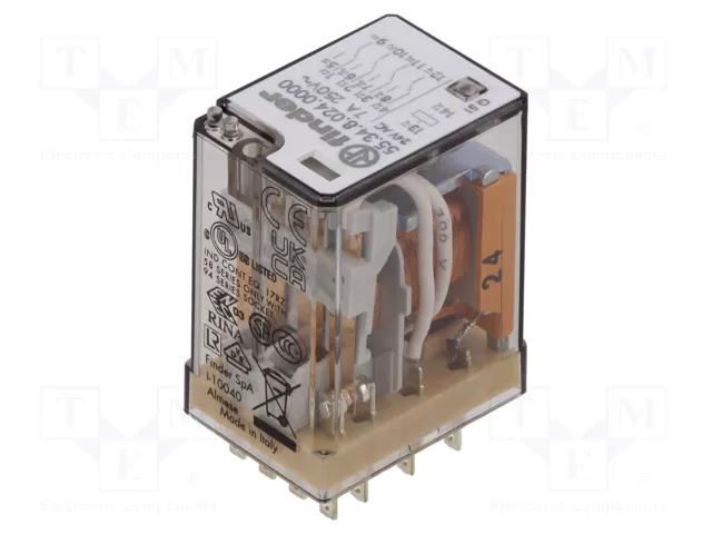 Relay: electromagnetic; 4PDT; 24VAC; Icontacts max: 7A; 7A/250VAC FINDER 55.34.8.024.0000