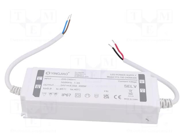 Power supply: switching; LED; 200W; 24VDC; 8.33A; 220÷240VAC; IP67 YINGJIAO YCL150-200-24