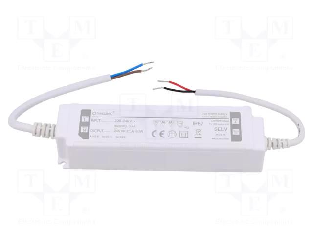 Power supply: switching; LED; 60W; 24VDC; 2.5A; 220÷240VAC; IP67 YINGJIAO YCL60-60-24