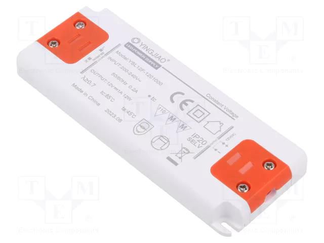 Power supply: switching; LED; 12W; 12VDC; 1A; 220÷240VAC; IP20; 68% YINGJIAO YSL12F-12-12