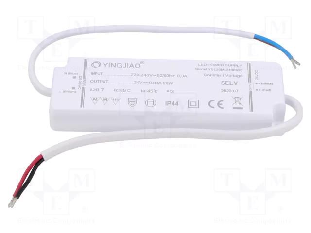 Power supply: switching; LED; 20W; 24VDC; 830mA; 220÷240VAC; IP44 YINGJIAO YSL20M-20-24